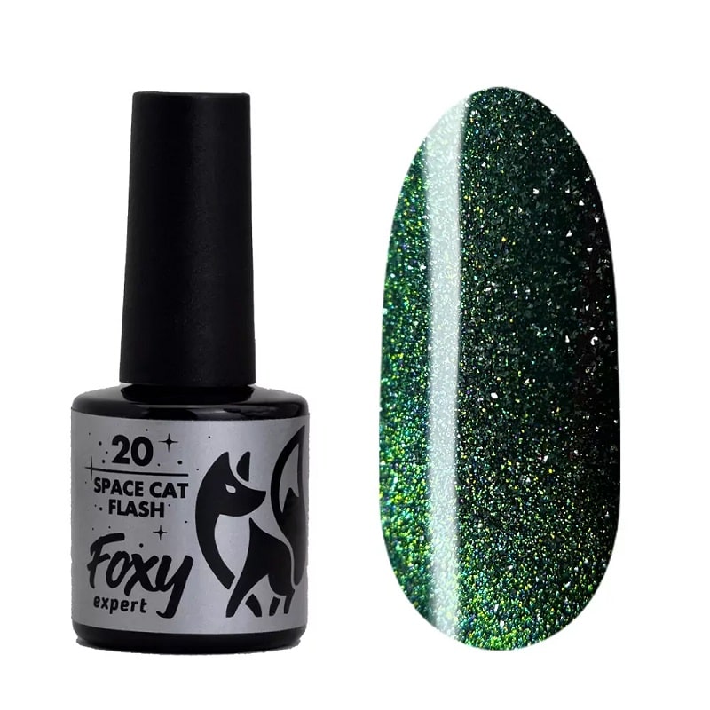 Изображение Гель-лак для ногтей Foxy expert Space Cat's Eye Flash №20 Зеленый, 8 мл в интернет-магазине ВОЛГТЕК