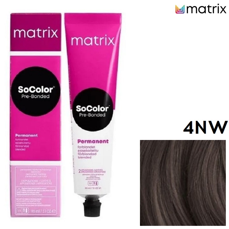 Изображение Крем-краска для волос Matrix Socolor 4NW натуральный теплый шатен, 90 мл в интернет-магазине ВОЛГТЕК