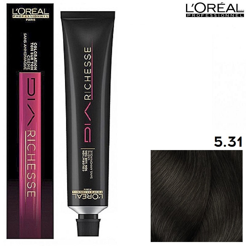 Изображение Безаммиачная краска для волос L’OREAL Dia Richesse 5.31 светлый шатен золотисто-пепельный, 50 мл в интернет-магазине ВОЛГТЕК