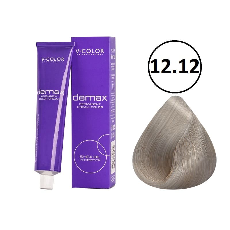 Изображение Крем-краска для волос V-COLOR Demax 12.12 осветляющий пепельно-перламутровый блондин, 60 мл в интернет-магазине ВОЛГТЕК