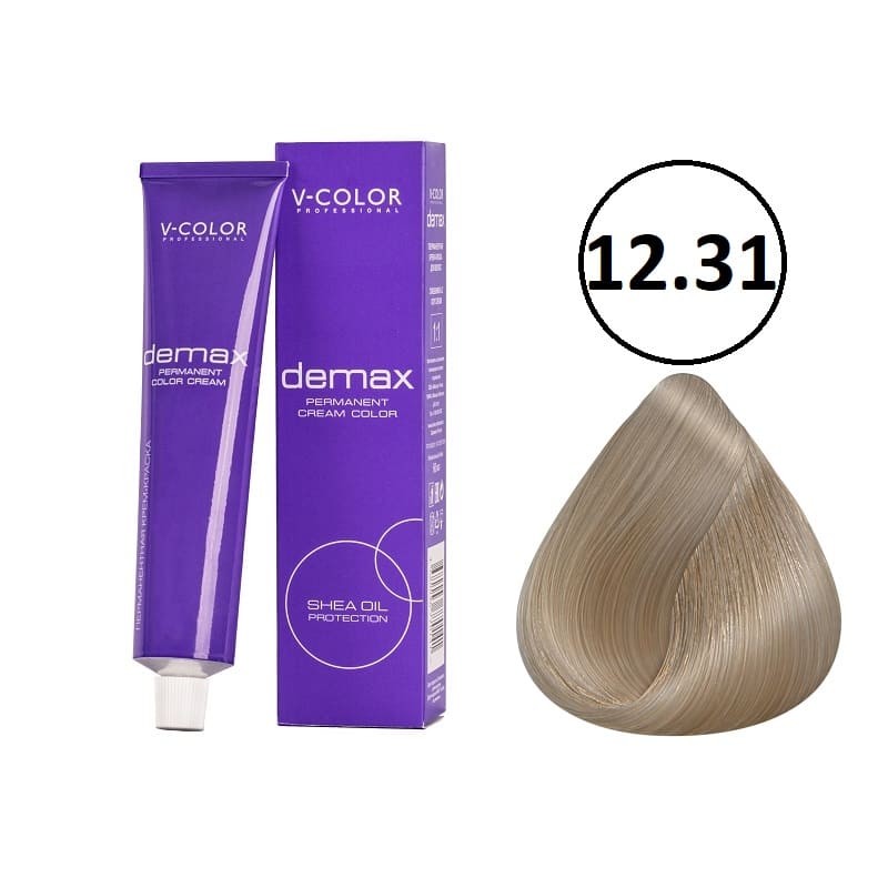 Изображение Крем-краска для волос V-COLOR Demax 12.31 осветляющий бежевый блондин, 60 мл в интернет-магазине ВОЛГТЕК