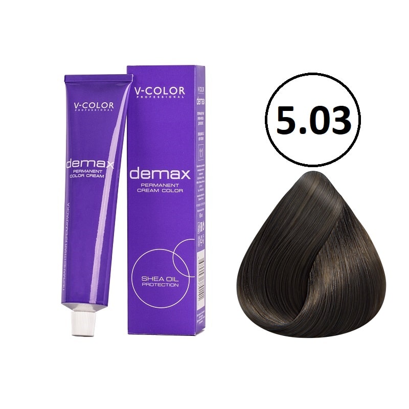 Изображение Крем-краска для волос V-COLOR Demax 5.03 светло-коричневый золотистый, 60 мл в интернет-магазине ВОЛГТЕК