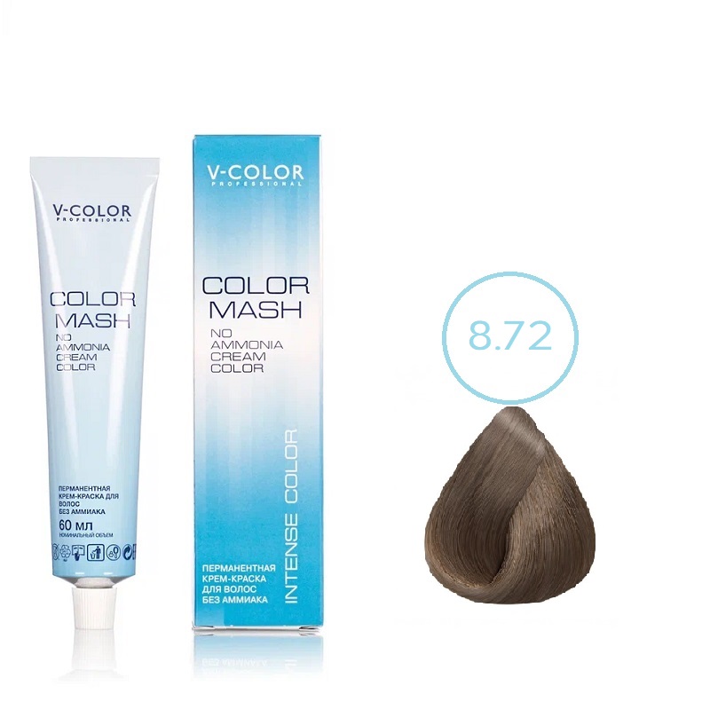 Изображение Безаммиачная крем-краска для волос V-COLOR Color Mash 8.72 светло-русый шоколадно-перламутровый, 60 мл в интернет-магазине ВОЛГТЕК