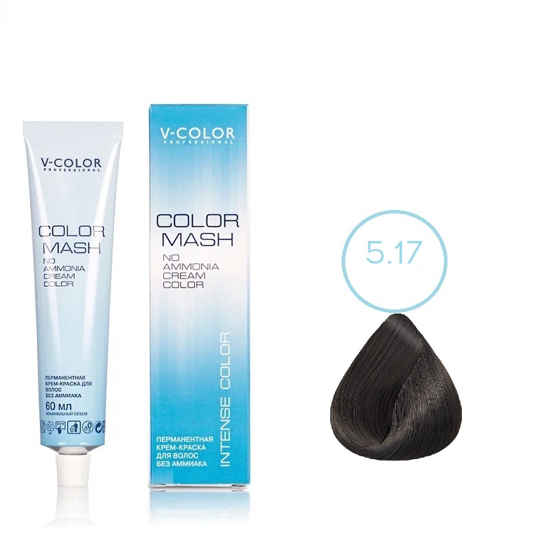 Изображение Безаммиачная крем-краска для волос V-COLOR Color Mash 5.17 светло-коричневый пепельно-шоколадный, 60 мл в интернет-магазине ВОЛГТЕК