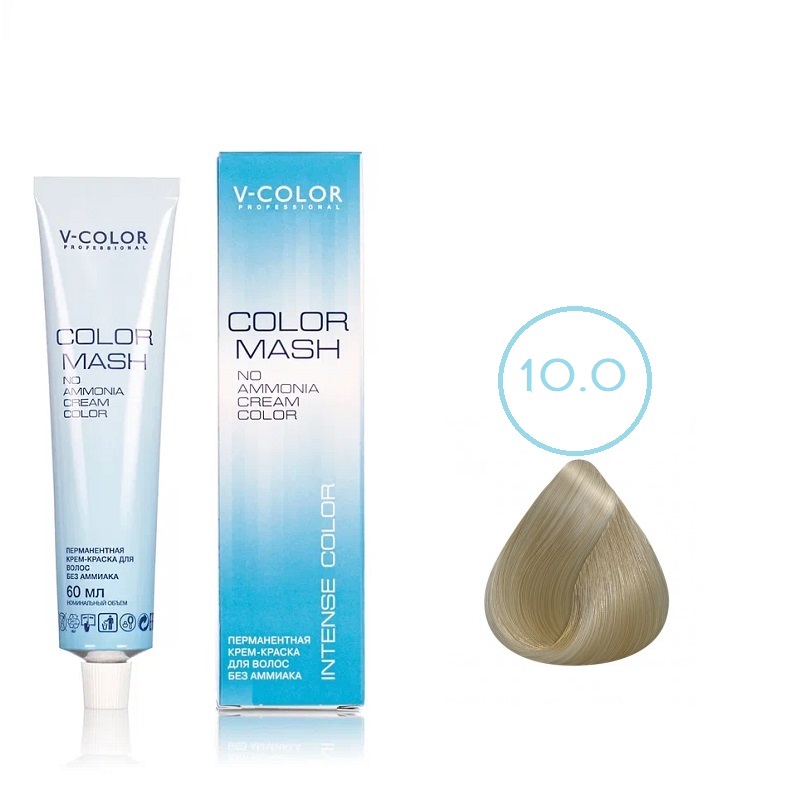 Изображение Безаммиачная крем-краска для волос V-COLOR Color Mash 10.0 светлый блондин, 60 мл в интернет-магазине ВОЛГТЕК